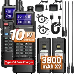 BAOFENG Radio Ham Radio AR-5RM 10W Handheld Long Range Walkie Talkies 5RM Rechargeable 3800mAh Battery 999 Channels NOAA Weather Two Way Radios with USB-C Charger for Camping Hunting (2 Pack)