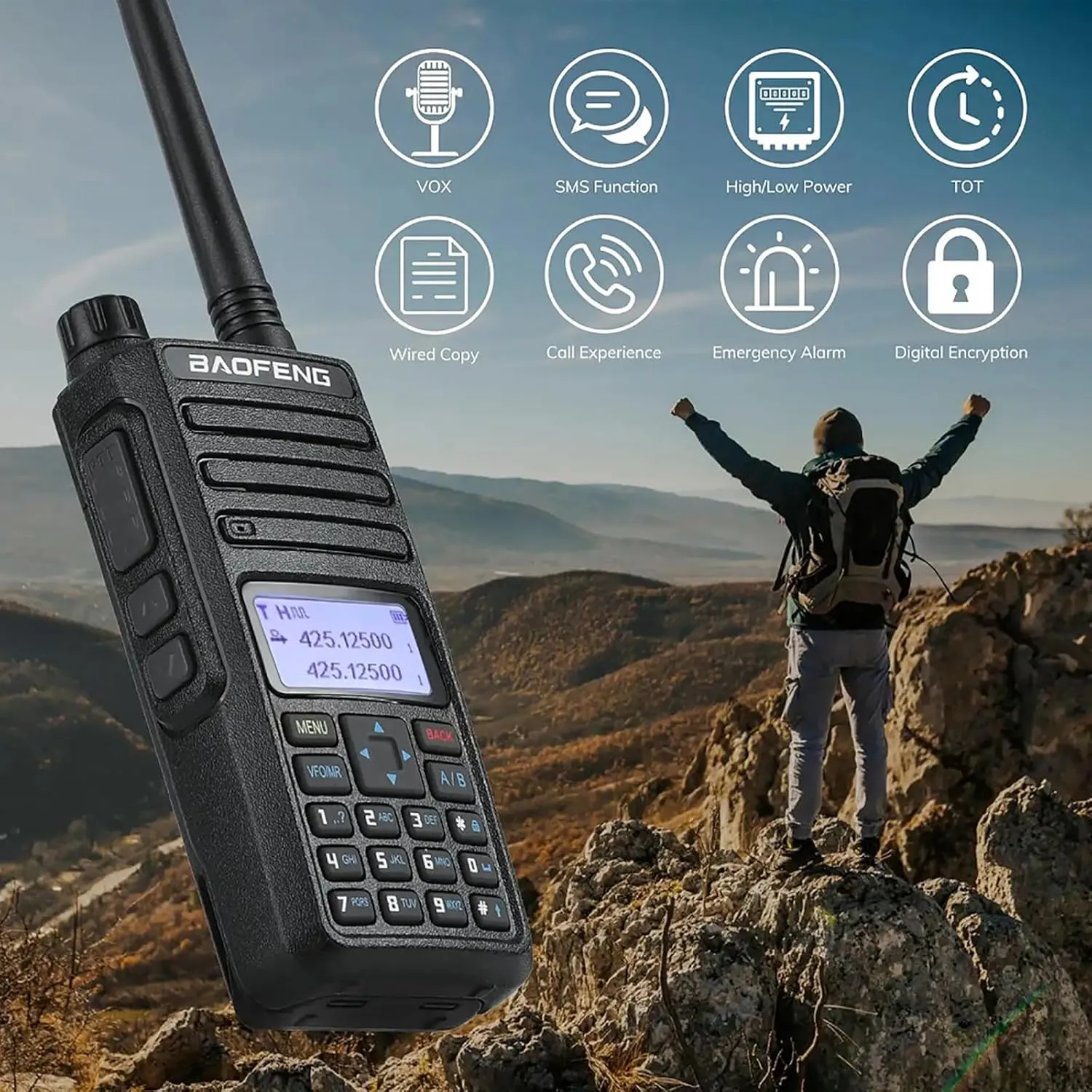 BAOFENG Upgrade DR-1801UV DMR Radio Digital/Analog Two Way Radio Long Range DM-1801 Upgraded Version 2200mAh Battery SMS Function 1024 Channels Dual Band Walkie Talkie