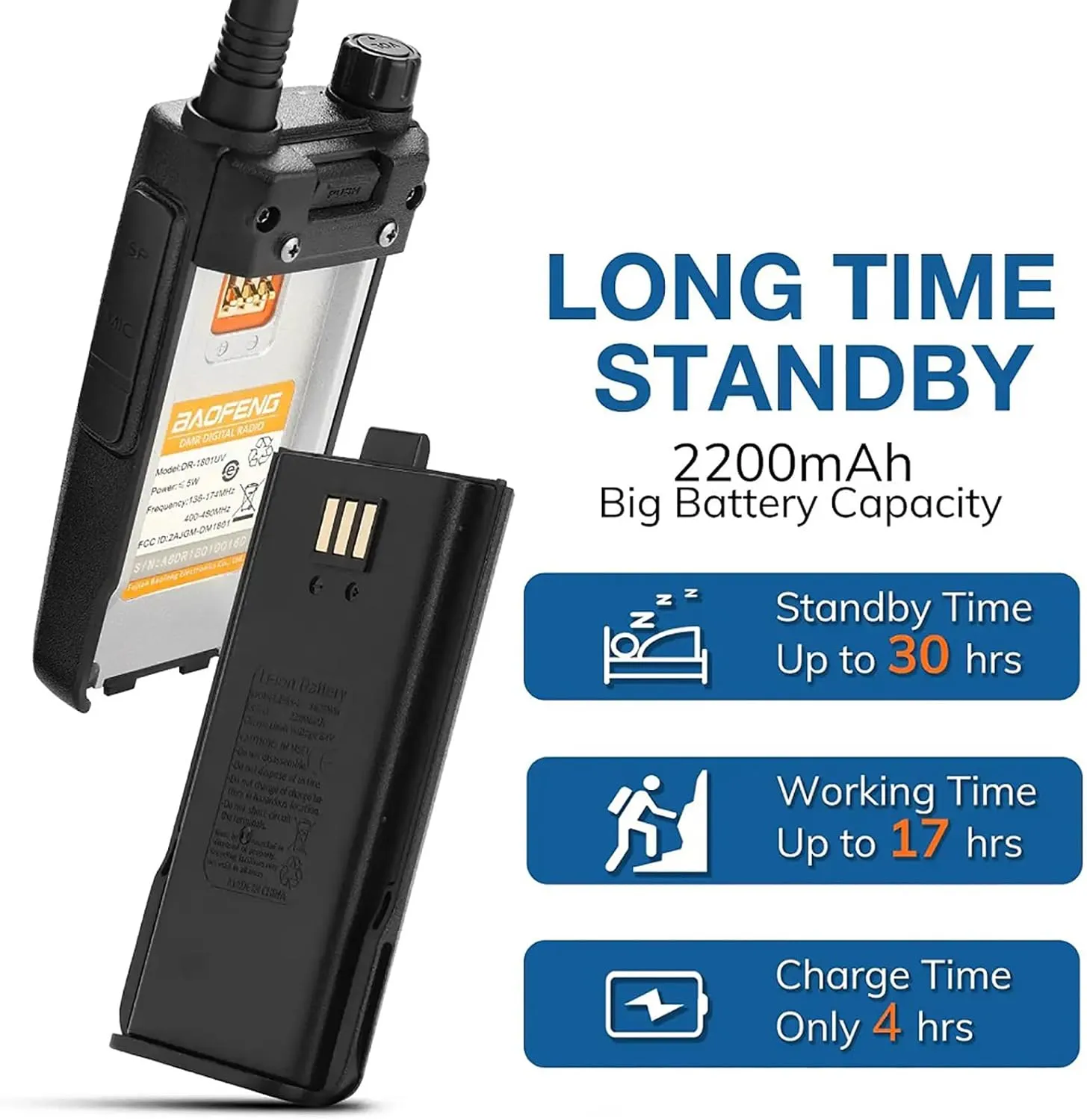 BAOFENG Upgrade DR-1801UV DMR Radio Digital/Analog Two Way Radio Long Range DM-1801 Upgraded Version 2200mAh Battery SMS Function 1024 Channels Dual Band Walkie Talkie