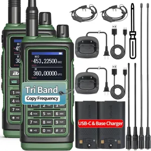 BAOFENG UV-17R Ham Radio Handheld Long Range Tri Band NOAA Weather Receiver High Power Two Way Radio Copy Frequency USB C Charger Walkie Talkie with High Gain Antenna (2 Pack)