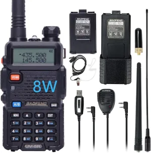 BAOFENG UV-5R 8W Ham Radio Handheld 2 Way Radio Long Range Dual Band VHF UHF Rechargeable Amateur Portable Walkie Talkie for Adults Hiking Hunting Camping Skiing Trip, Chirp Compatible