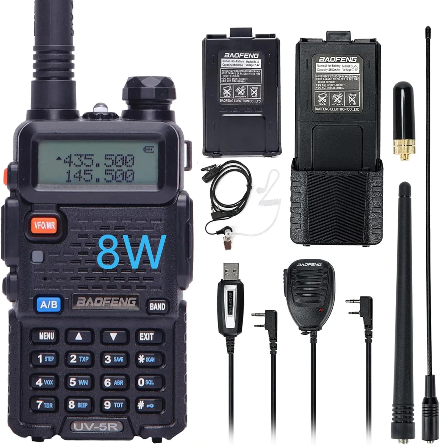 BAOFENG UV-5R 8W Ham Radio Handheld 2 Way Radio Long Range Dual Band VHF UHF Rechargeable Amateur Portable Walkie Talkie for Adults Hiking Hunting Camping Skiing Trip, Chirp Compatible