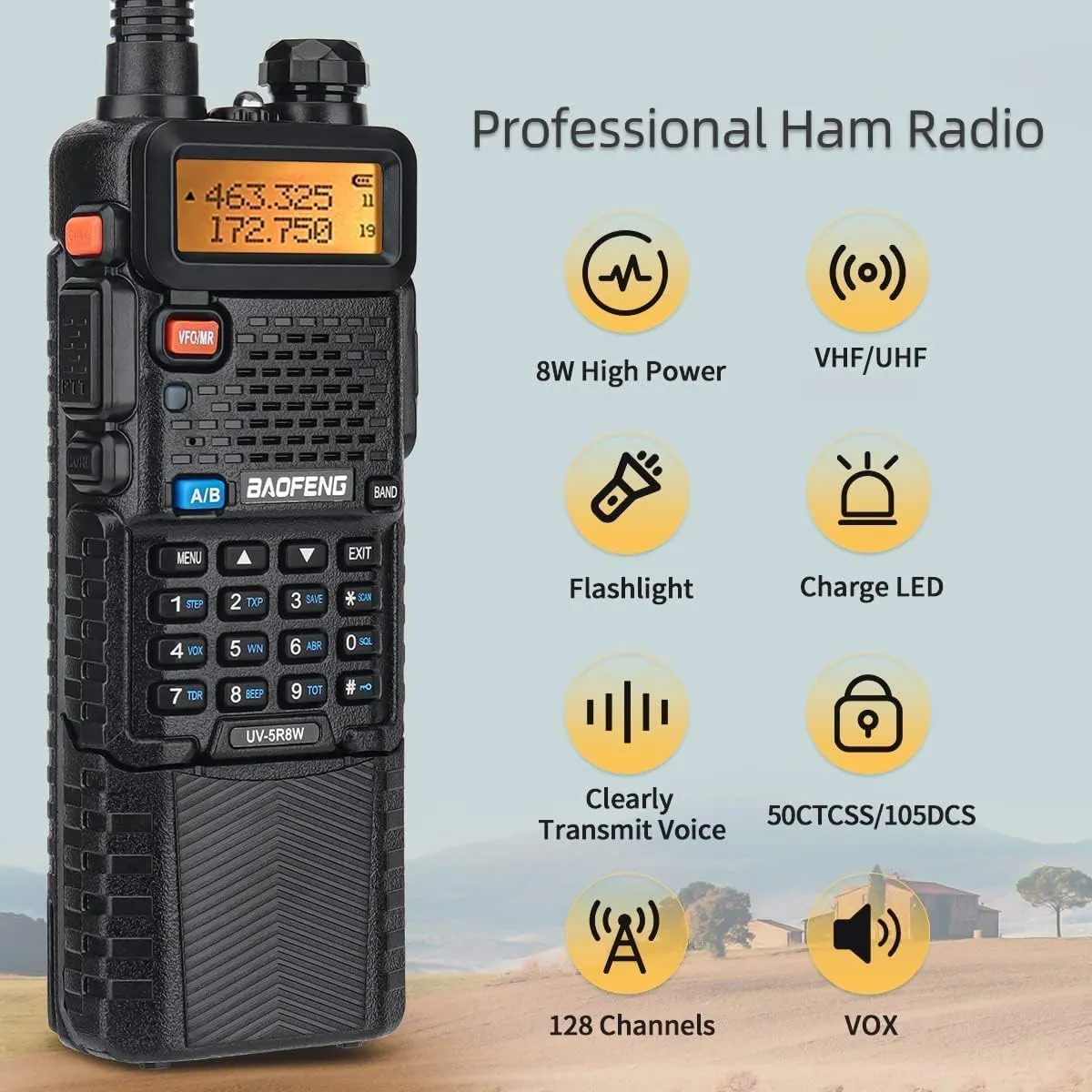 BAOFENG UV-5R 8W Ham Radios Long Range UV5R Handheld Dual Band High Power 3800mAh Rechargeable Walkie Talkies Portable Two Way Radio with Earpiece USB Charging Cable Full Kit,2Pack