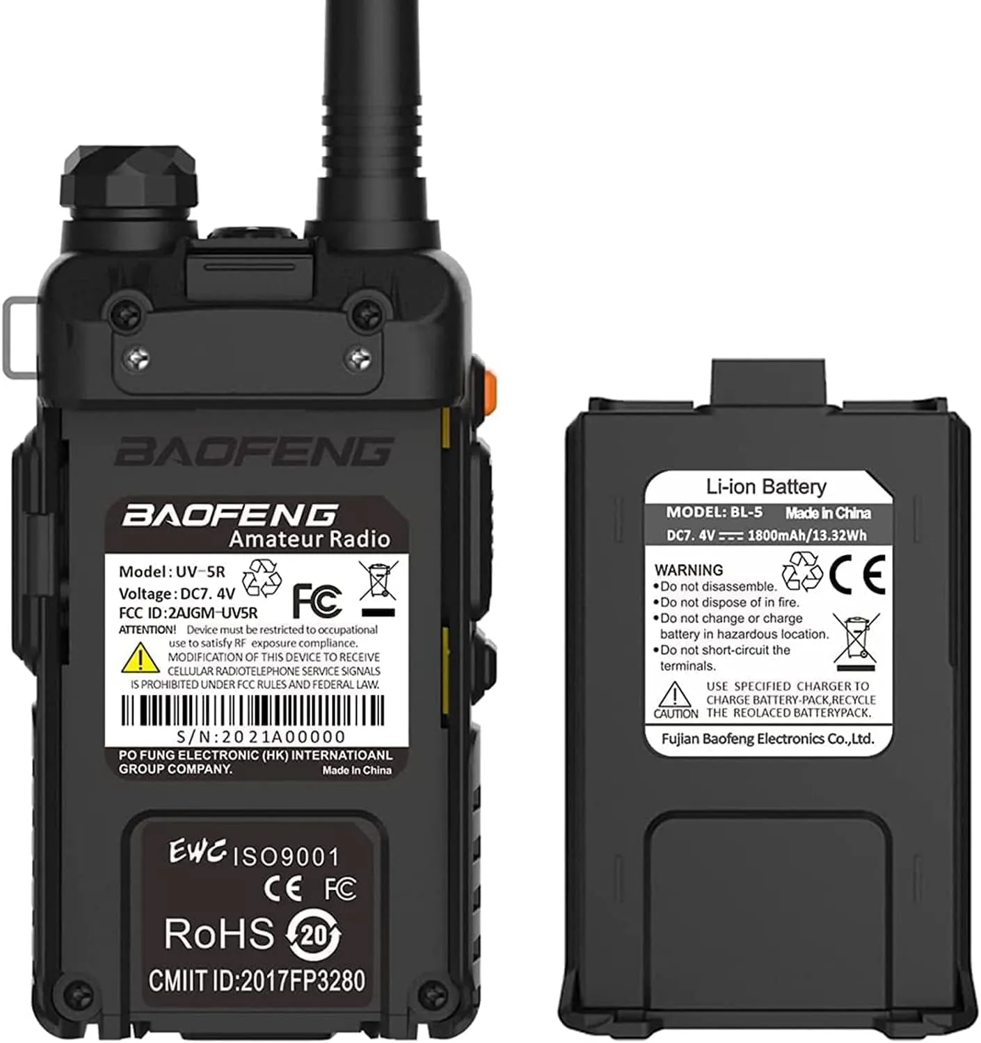 Baofeng UV-5R Ham Radio Long Range UV5R Handheld Dual Band Rechargeable Two Way Radio Walkie Talkies for Adults with Programming Cable，Acoustic Tube Earpiece for Survival Gear Hunting,2Pack