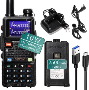 Baofeng UV-5R Ham Radio Long Range UV5R Handheld Dual Band Rechargeable Two Way Radio Walkie Talkies for Adults with Programming Cable，Acoustic Tube Earpiece for Survival Gear Hunting,4Pack