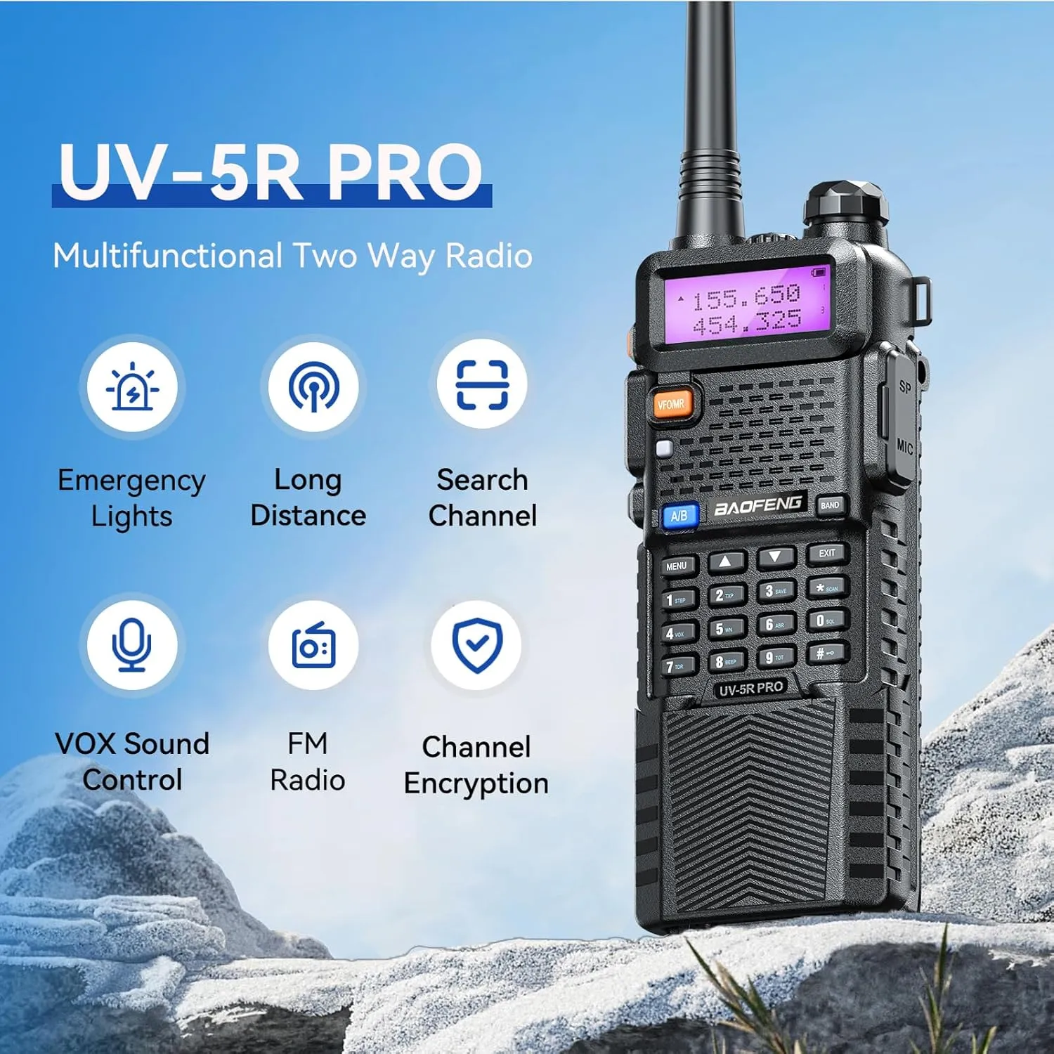 BAOFENG UV-5R pro 8W Handheld Ham Radios Multi Band Walkie Talkie Long Range Radios with Earpiece for Survival Gear Two Way Radio 3800mAh Battery VHF UHF (baofeng ham Radio)