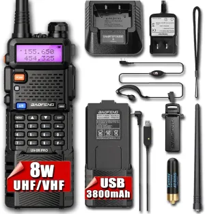 BAOFENG UV-5R pro 8W Handheld Ham Radios Multi Band Walkie Talkie Long Range Radios with Earpiece for Survival Gear Two Way Radio 3800mAh Battery VHF UHF (baofeng ham Radio)