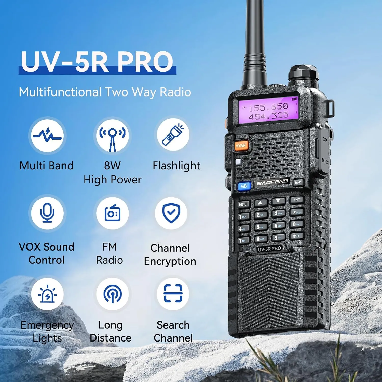 BAOFENG UV-5R pro 8W Handheld Ham Radios Multi Band Walkie Talkie Long Range Radios with Earpiece for Survival Gear Two Way Radio 3800mAh Battery VHF UHF (baofeng uv5r  771 Antenna)