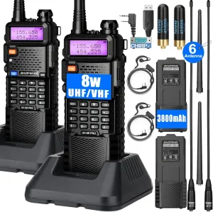 BAOFENG UV-5R pro 8W Handheld Ham Radios Multi Band Walkie Talkie Long Range Radios with Earpiece for Survival Gear Two Way Radio 3800mAh Battery VHF UHF (baofeng uv5r  771 Antenna)