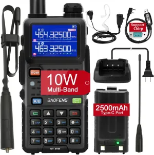 BAOFENG UV-5RM 10W Radio, Ham Radio Long Range with Tctical Antenna Handheld Multi-Band Two Way Walkie Talkie, Portable UV5RM GMRS Radio with Air Duct Earpiece & 2500mAh Type-C Port Battery