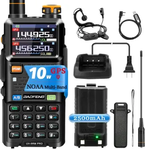 BAOFENG UV-5RM PRO GPS Radio: 10W Ham Radios Long Range, Multi-Band GMRS Handheld Radio 5RM PRO GPS Position Share and Request, Rechargeable Ham Radio with Type-C Charging 2500mAh Battery