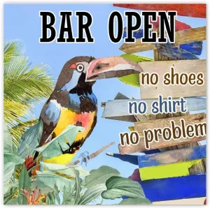 Bar Open No Shoes No Shirt No Problem Canvas Wall Decorations for Dorm Room Decor Decorative Beach Vacation Drinking Parrot Canvas Wall Art Quotes for House Cabin Rustic Decor 12x12 Inch