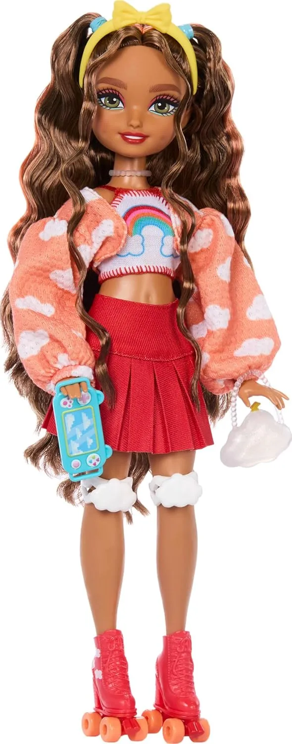 Barbie Dream Besties Doll and Accessories, Teresa Posable Roller Skating Fashion Doll with Brown Hair, 9Video Game Themed Pieces