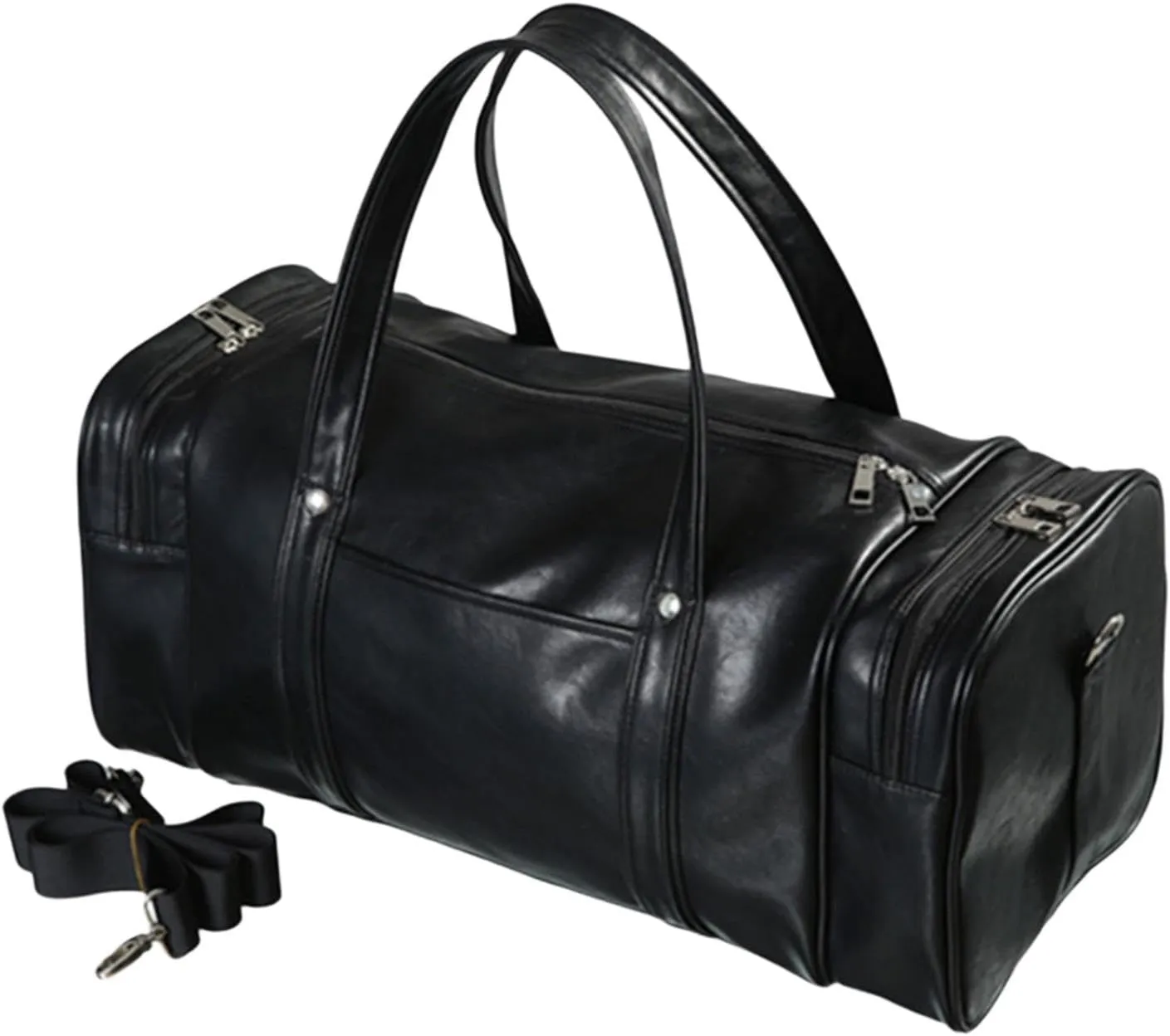 Barrel Travel Bag PU Leather Handbag Gym Duffel for Workout Outdoor Short Trips Black