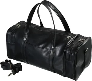 Barrel Travel Bag PU Leather Handbag Gym Duffel for Workout Outdoor Short Trips Black