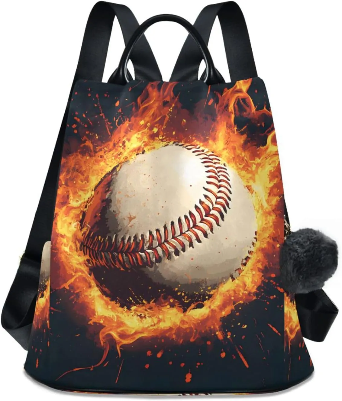 Baseball Flame Backpack for Women Anti Theft Large Fashion Travel Shoulder Bag Purse Rucksack Lightweight