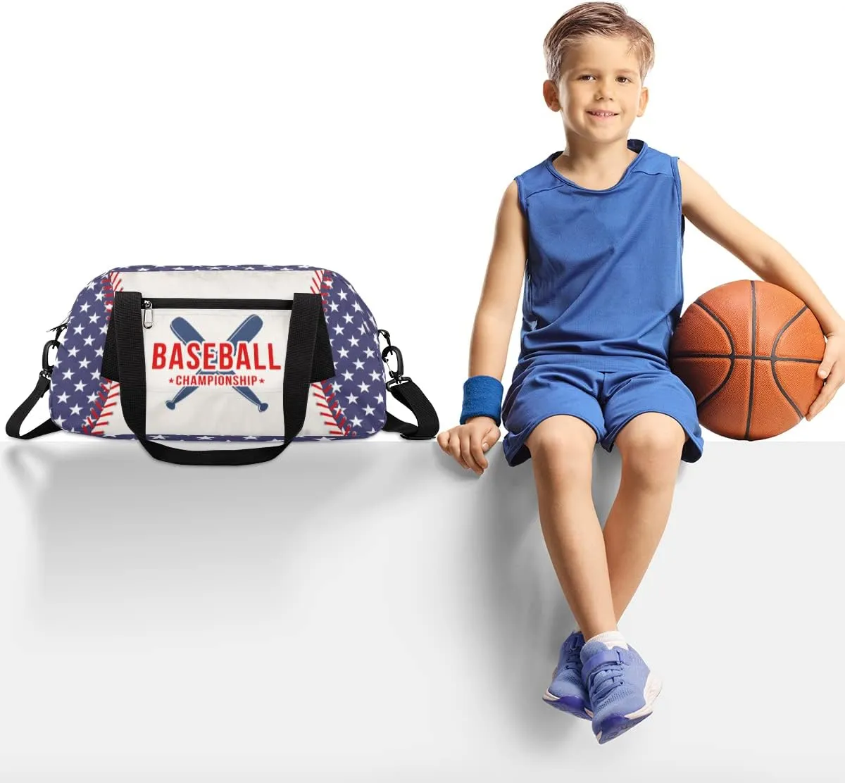 Baseball Stitches Kids Duffel Bag for Girls Boys Teens, Stars Pattern Dance Bag Overnight Small Duffel Bag Carry On Weekend Sports Gym Travel Bag for School Practice Gymnastics Ballet