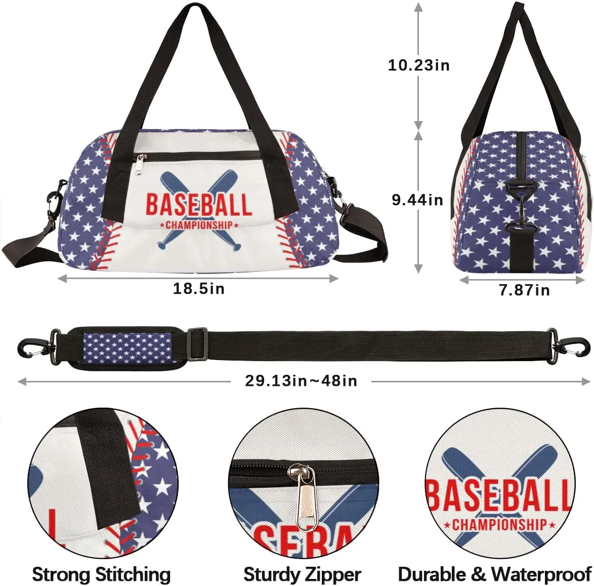 Baseball Stitches Kids Duffel Bag for Girls Boys Teens, Stars Pattern Dance Bag Overnight Small Duffel Bag Carry On Weekend Sports Gym Travel Bag for School Practice Gymnastics Ballet