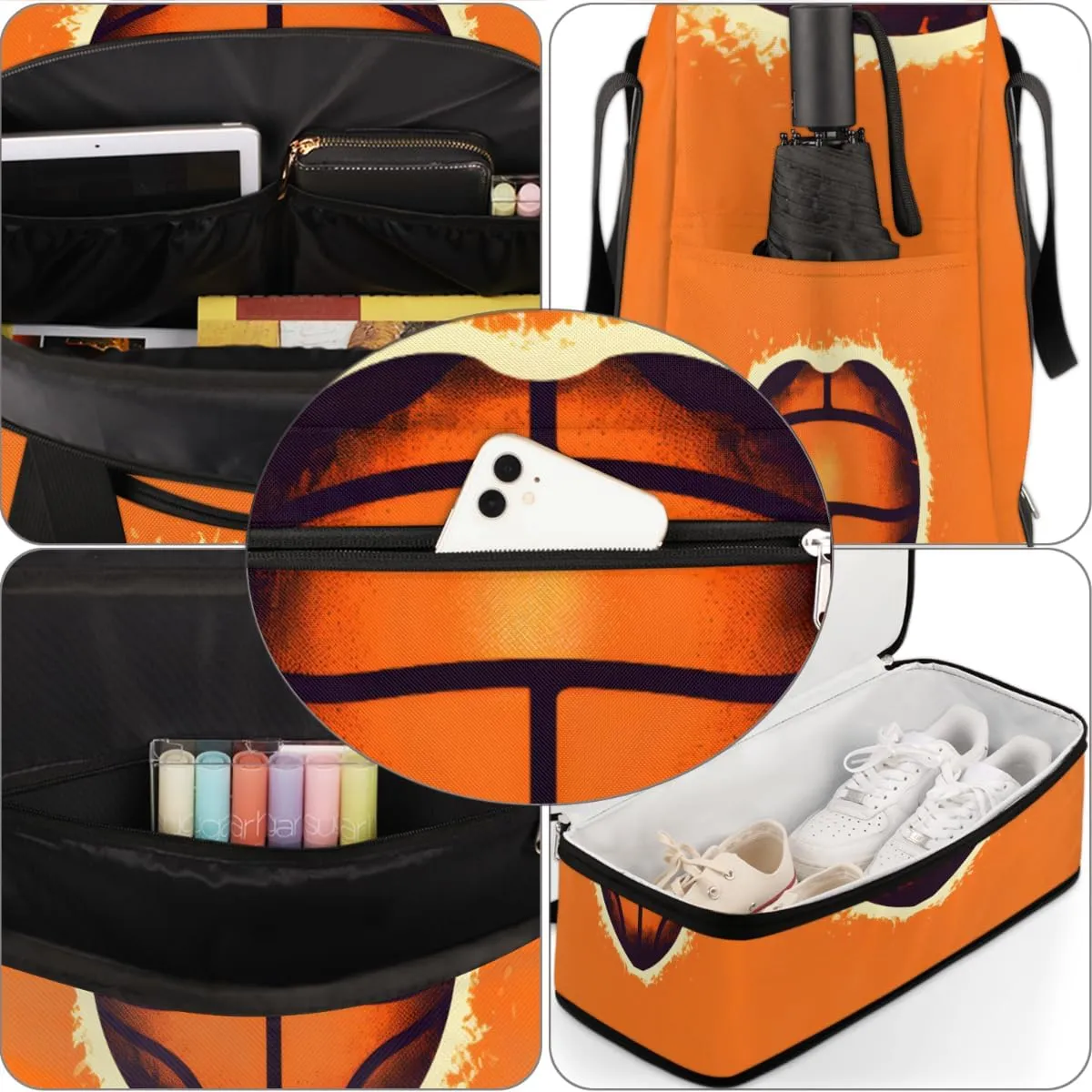 Basketballs Heart Foldable Duffle Bag with Shoes Compartment Large Capacity Waterproof Travel Weekender Bag Overnight Bag for Sports Gym