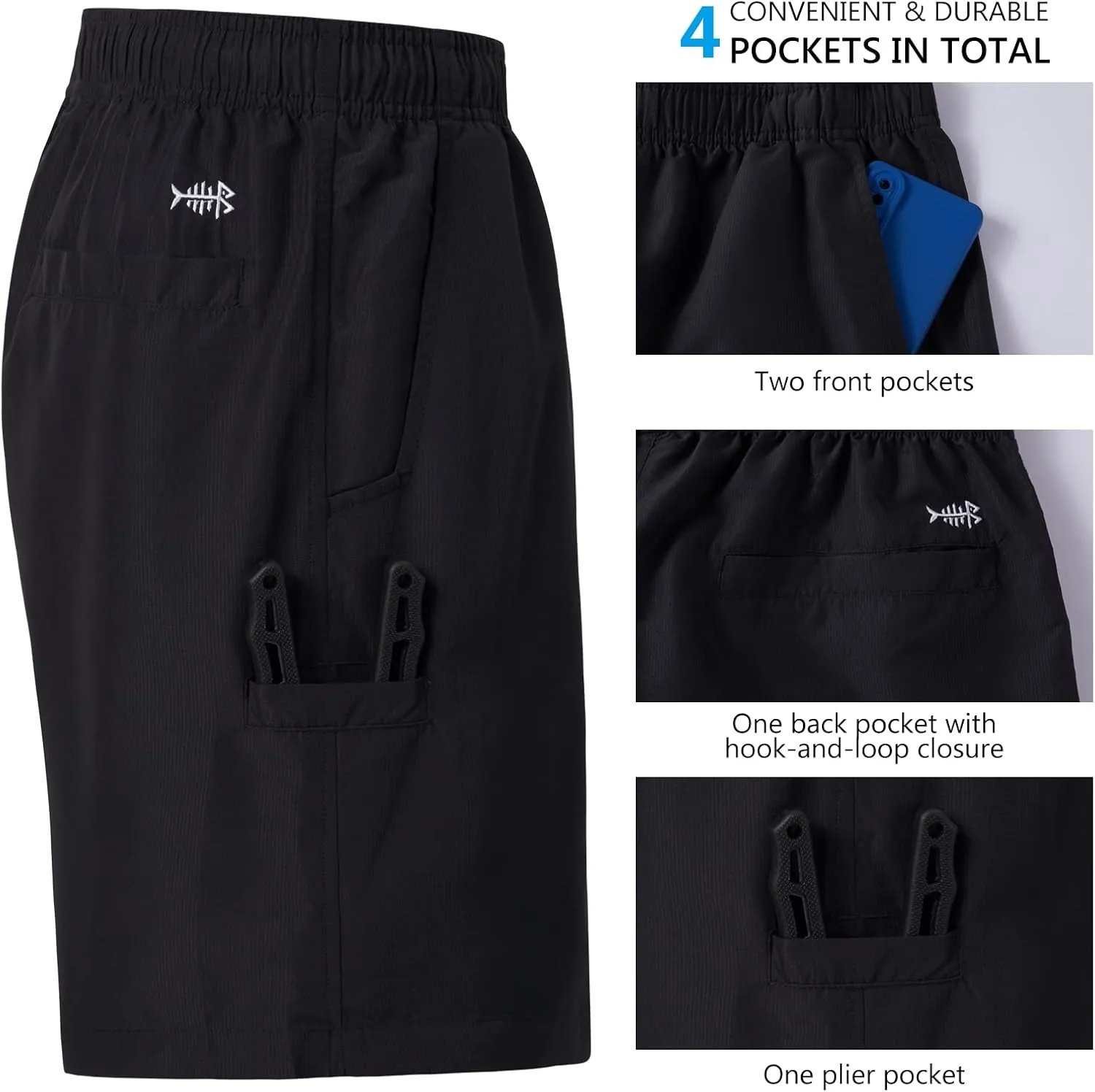 BASSDASH Men's 8''Fishing Water Shorts Quick Dry UPF 50  Lightweight Cargo Hiking Kayaking Casual Bottom