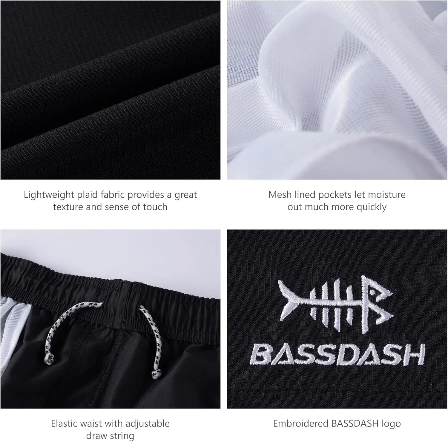 BASSDASH Men's 8''Fishing Water Shorts Quick Dry UPF 50  Lightweight Cargo Hiking Kayaking Casual Bottom