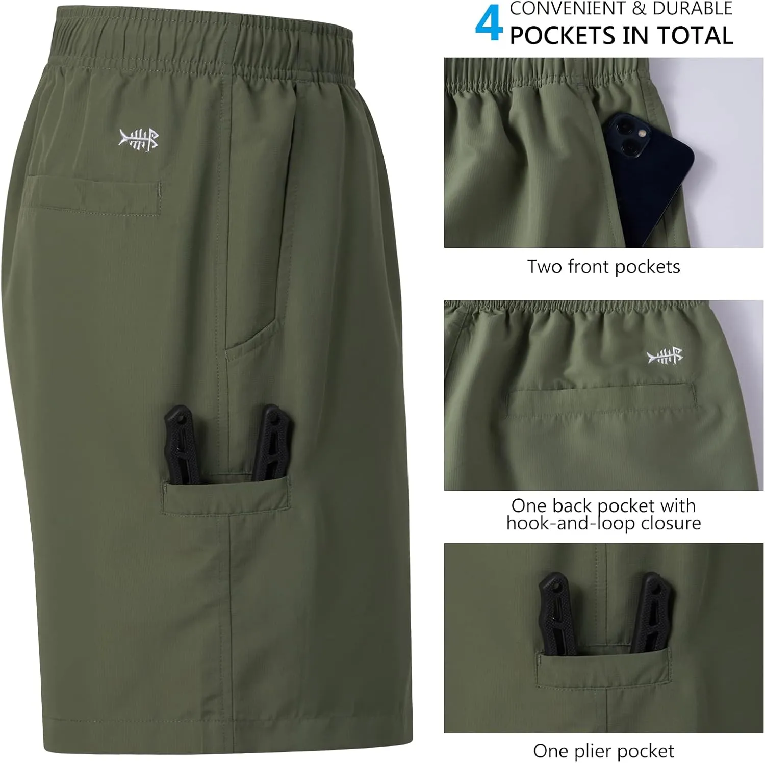 BASSDASH Men's 8''Fishing Water Shorts Quick Dry UPF 50  Lightweight Cargo Hiking Kayaking Casual Bottom