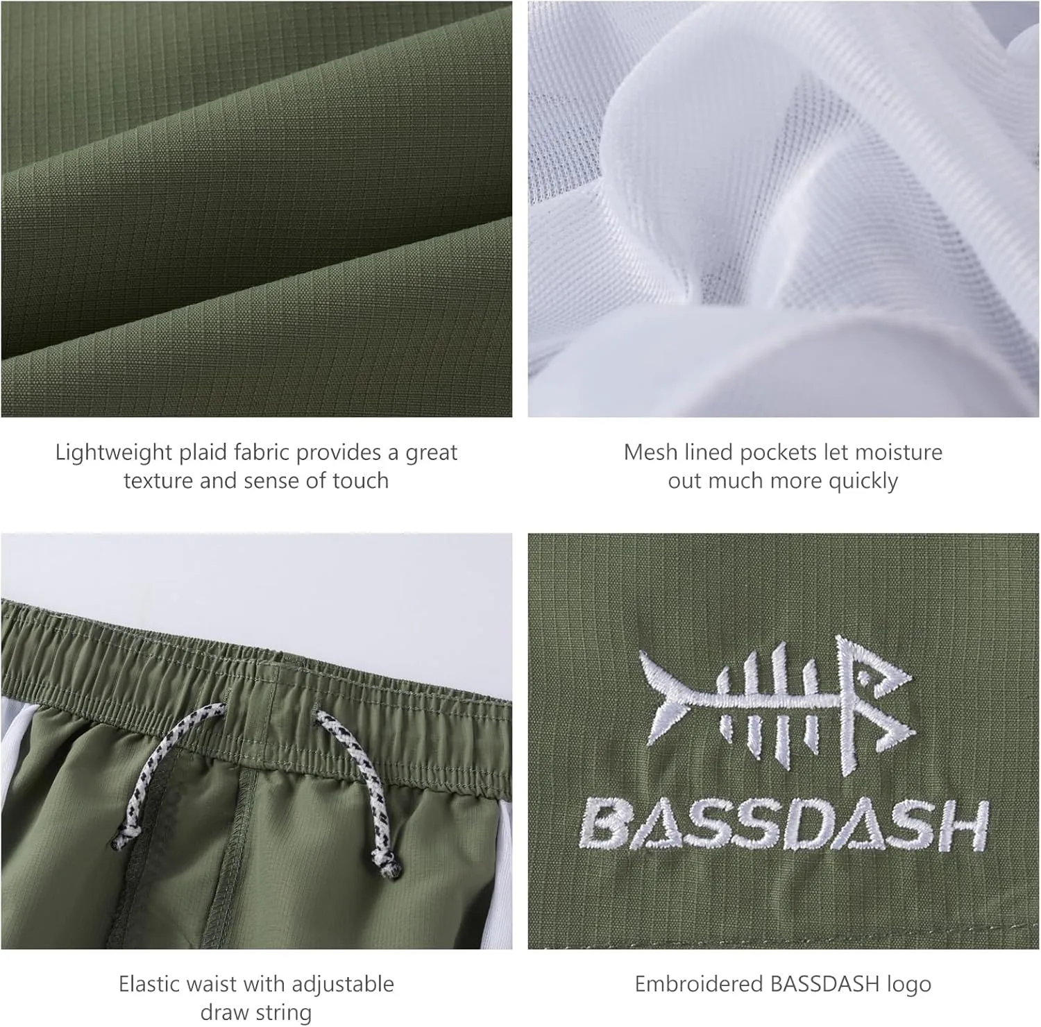 BASSDASH Men's 8''Fishing Water Shorts Quick Dry UPF 50  Lightweight Cargo Hiking Kayaking Casual Bottom