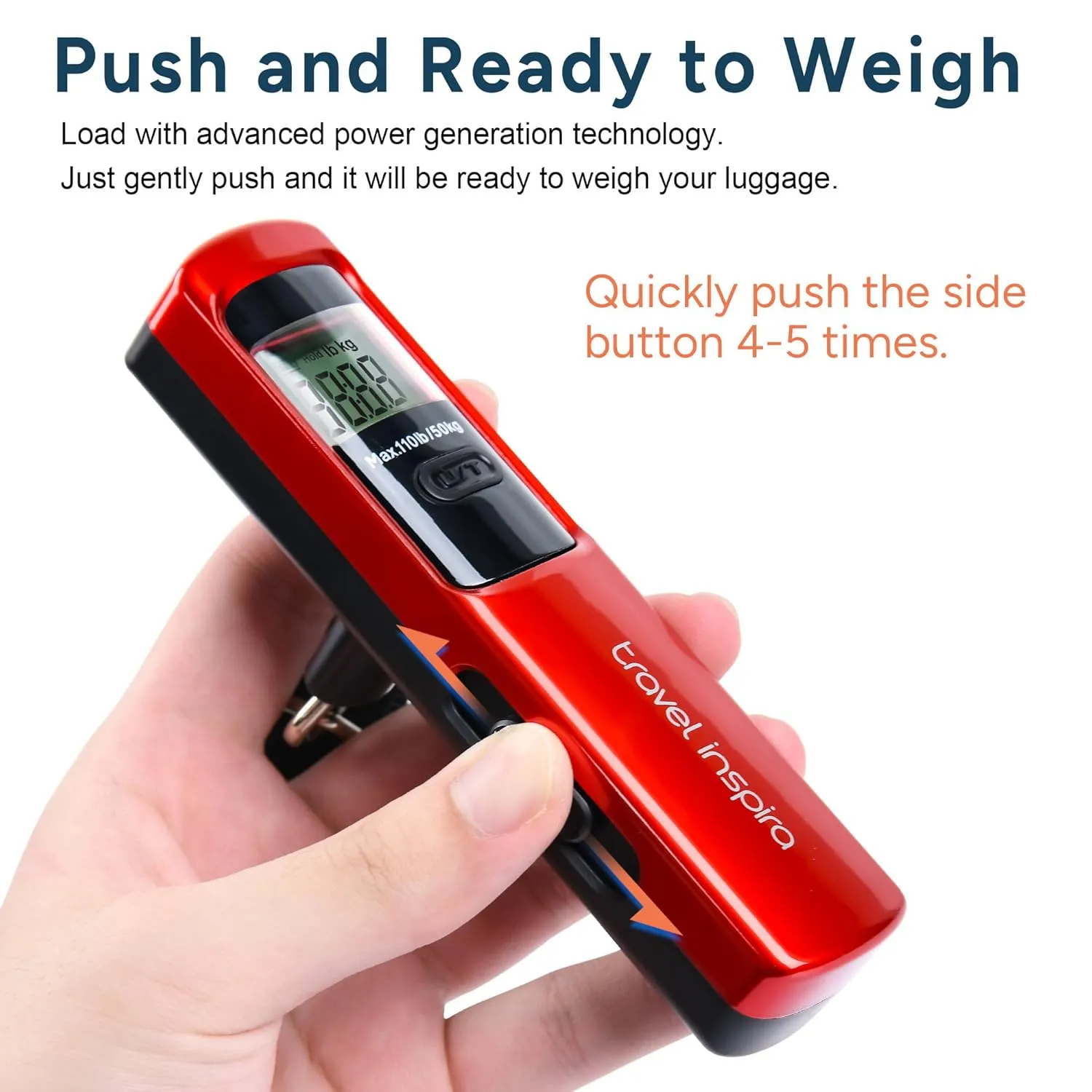 Battery-Free Luggage Scale, Suitcase Scale for Travel, 110 lbs/50 kg, Portable Handheld Weight Scale, No Batteries Needed