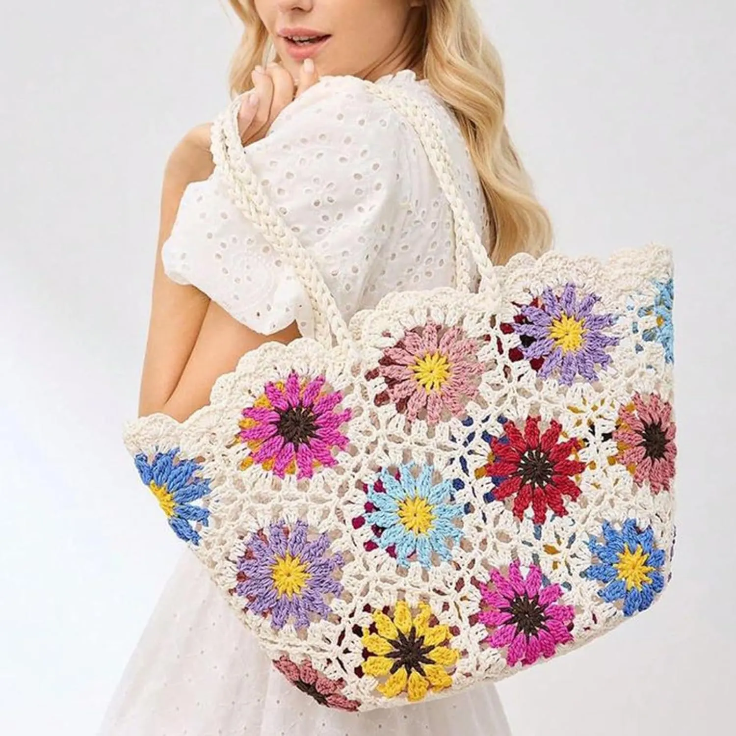 Beach Bags for Women Straw Tote Bag Floral Straw Bag Beach Straw Bag Large Tote Handbag Summer Beach Bag