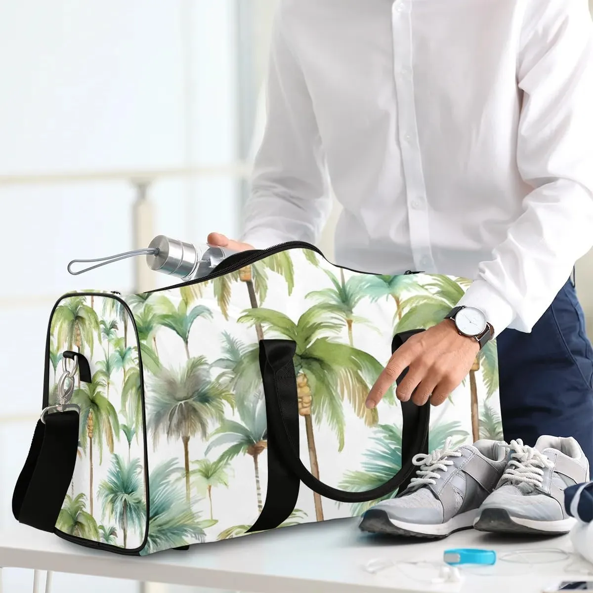Beach Coconut Tree Travel Duffel Bag for Women Men Waterproof Foldable Overnight Weekender Bag Large Capacity Sports Gym Bag