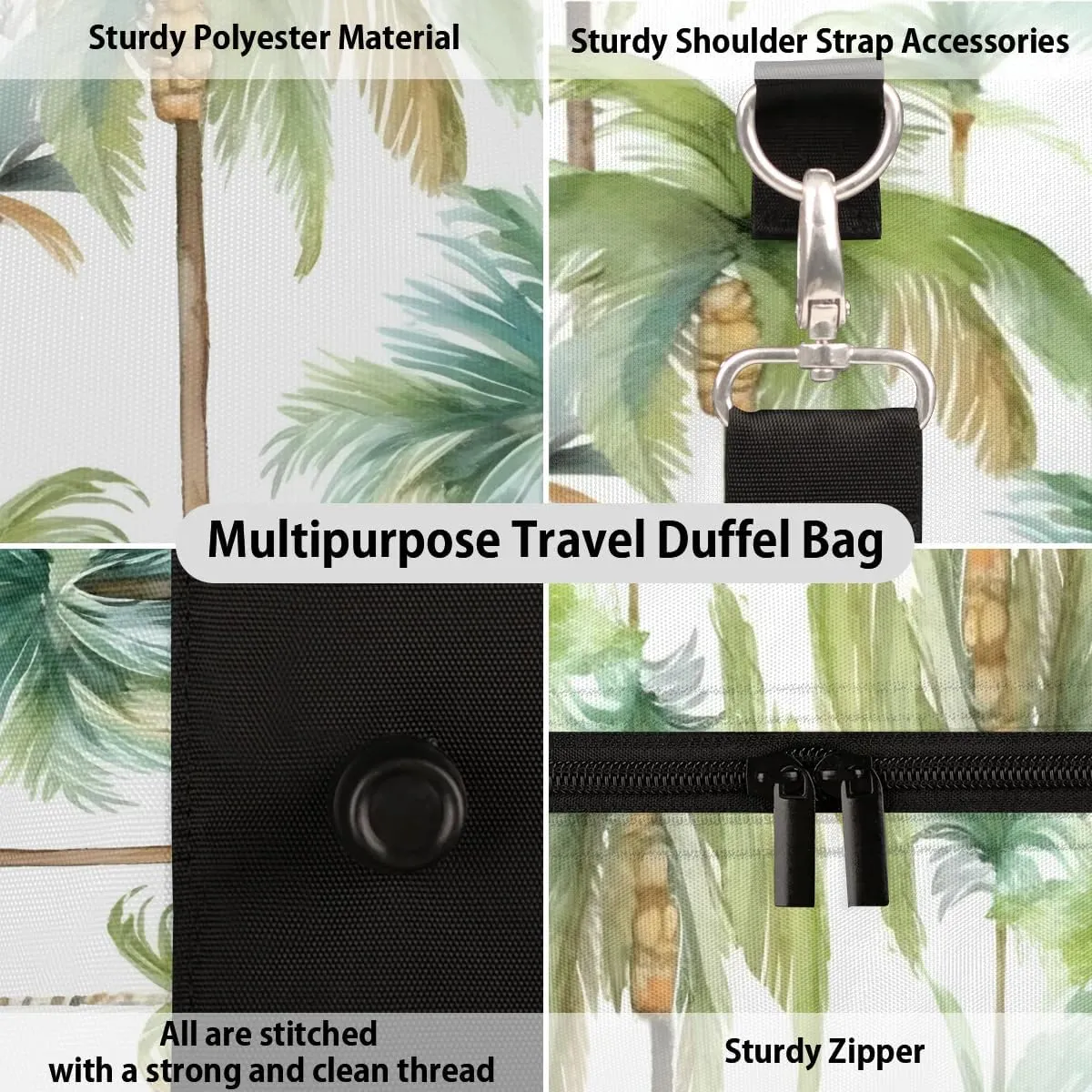 Beach Coconut Tree Travel Duffel Bag for Women Men Waterproof Foldable Overnight Weekender Bag Large Capacity Sports Gym Bag