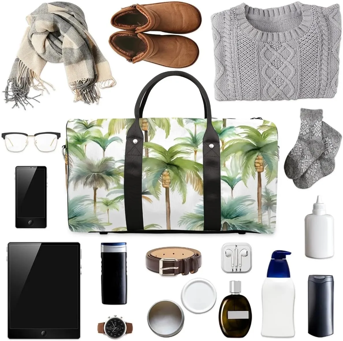 Beach Coconut Tree Travel Duffel Bag for Women Men Waterproof Foldable Overnight Weekender Bag Large Capacity Sports Gym Bag