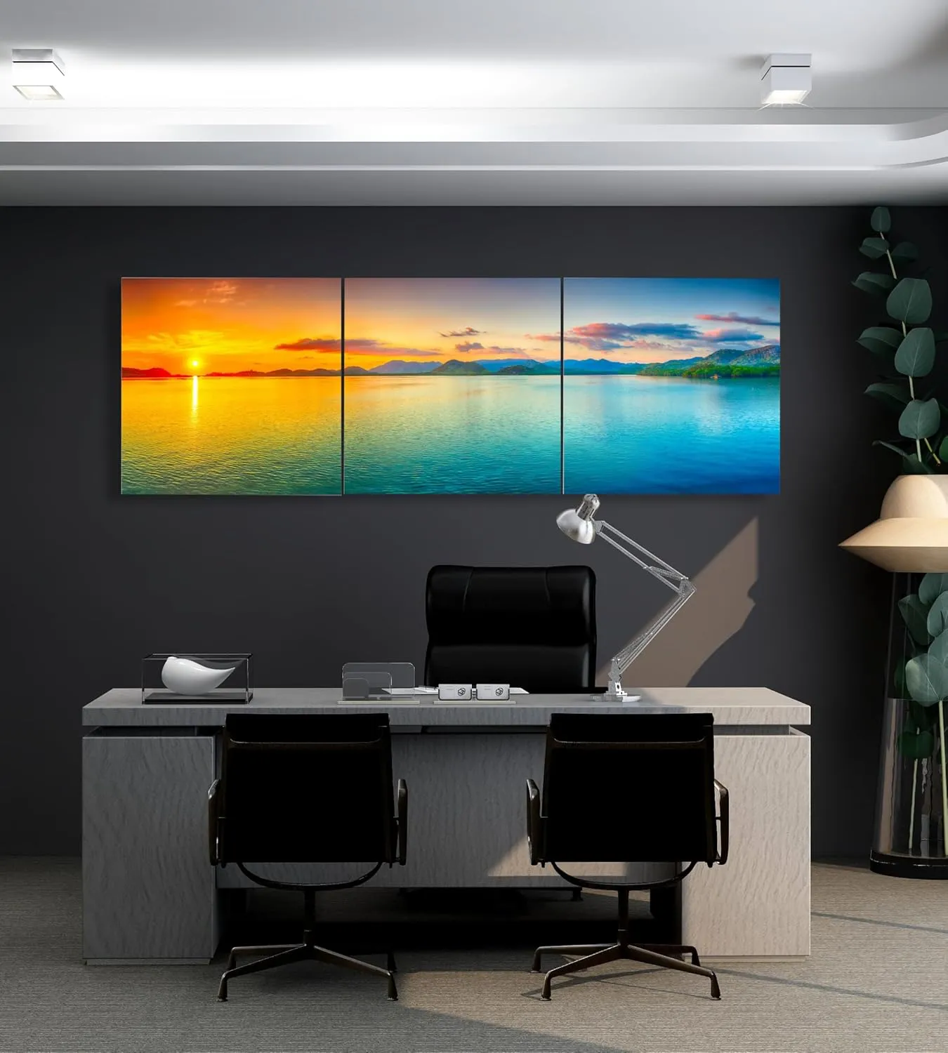Beach Wall Art Decor - Sunset Ocean Wall Art 24x72 - Large Panoramic Beach Art Ocean Canvas Wall Art - 3 Piece Canvas Wall Art Print- Tropical Sea Ocean Picture for Wall, Living Room, Bedroom & Office