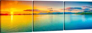 Beach Wall Art Decor - Sunset Ocean Wall Art 24x72 - Large Panoramic Beach Art Ocean Canvas Wall Art - 3 Piece Canvas Wall Art Print- Tropical Sea Ocean Picture for Wall, Living Room, Bedroom & Office