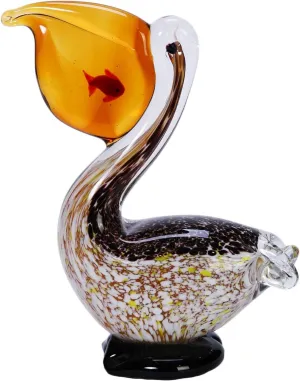 Beachcombers Pelican With Fish Glass Art Beach Coastal Decor Decoration Multi