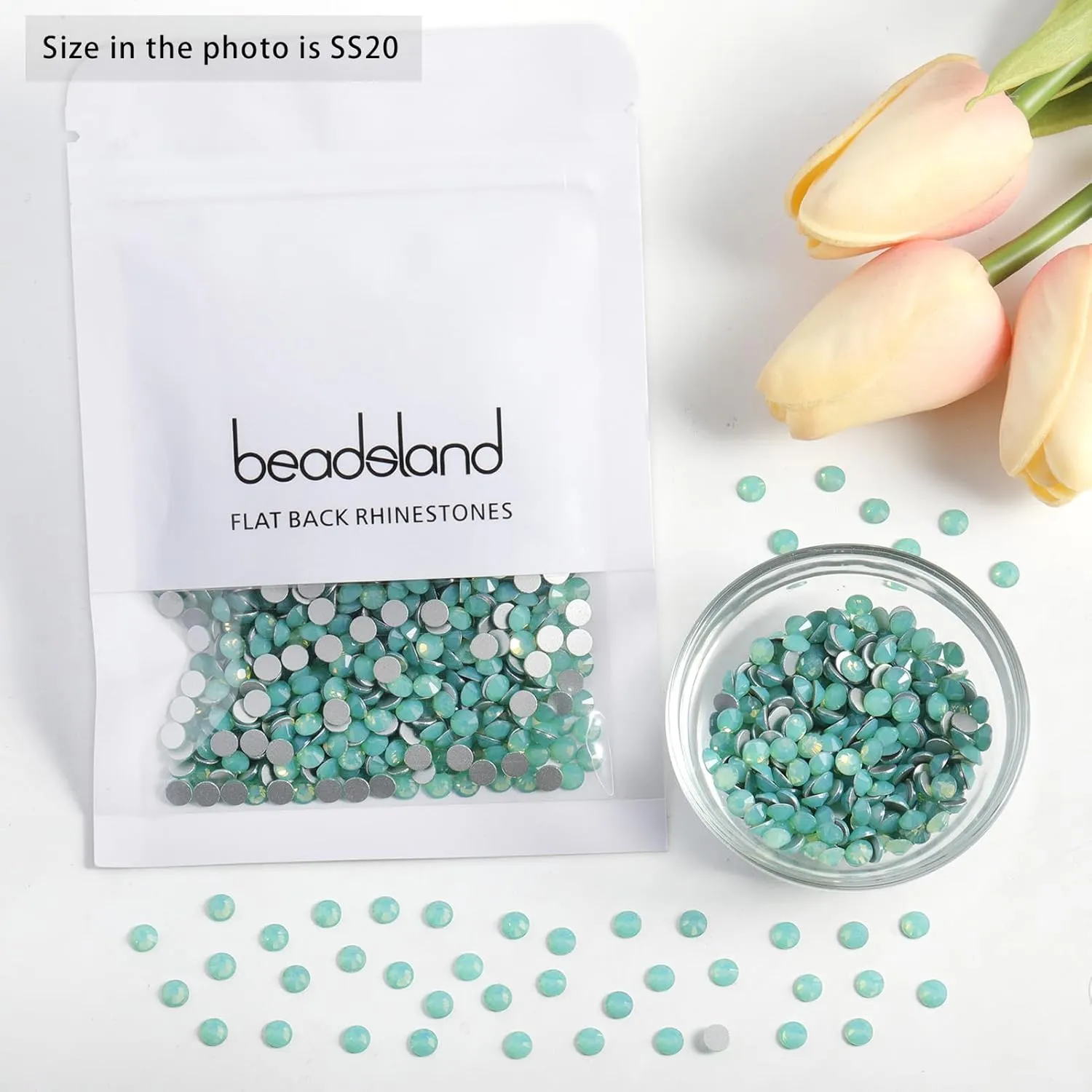 Beadsland 1440pcs Flat Back Crystal Rhinestones Round Gems for Nail Art and Craft Glue Fix, Pacific Opal, SS20, 4.6-4.8mm