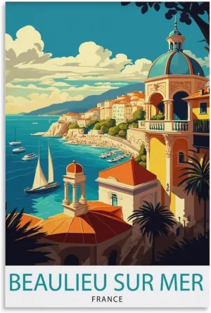 Beaulieu Sur Mer Travel Poster, French Riviera Wall Art, Beaulieu Sur Mer Art Poster Canvas Art Poster And Wall Art Picture Print Modern Family Bedroom Decor Posters 16x24inch(40x60cm)