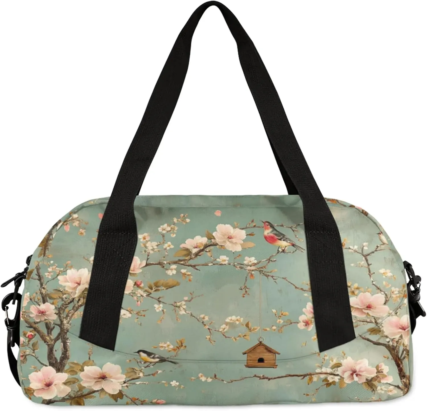 Beautiful Flowers Animal Bird Pattern Kids Duffel Bag Lightweight Waterproof Sports Gym Bag with Front Zipper Pocket Foldable Weekender Overnight Bag for School Practice Gymnastic Ballet