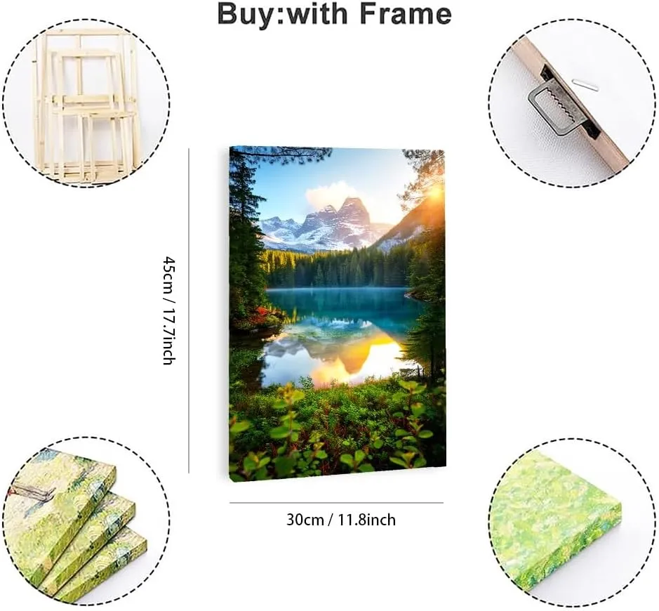 Beautiful Lake Mountain Range Sunrise Sunset Landscape Canvas Wall Art For Living Room, Autumn Forest National Park Scenery, Nature Scenic Picture Print Artwork Painting Decor,Inner Frame(Framed)