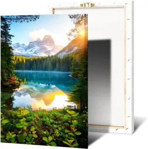 Beautiful Lake Mountain Range Sunrise Sunset Landscape Canvas Wall Art For Living Room, Autumn Forest National Park Scenery, Nature Scenic Picture Print Artwork Painting Decor,Inner Frame(Framed)