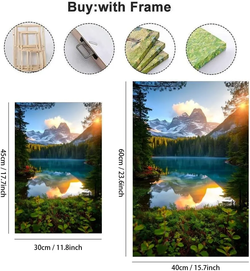 Beautiful Lake Mountain Range Sunrise Sunset Landscape Canvas Wall Art For Living Room, Autumn Forest National Park Scenery, Nature Scenic Picture Print Artwork Painting Decor,Inner Frame(Framed)