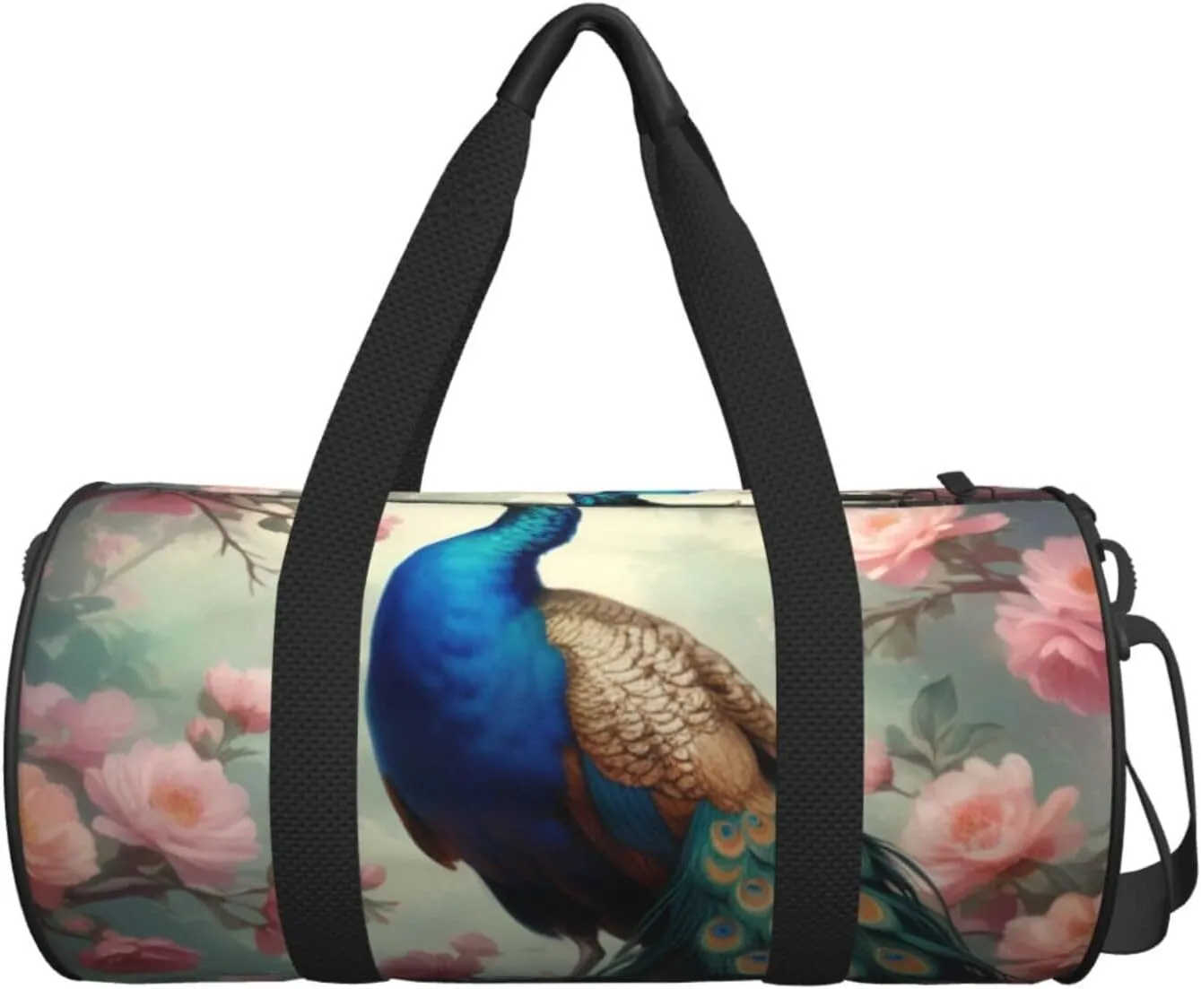 Beautiful Peacock and Floral Printed Travel Bag,Round Personal Item Storage bag,Foldie Duffel Bag for Traveling Vacation,Fitness,Sports