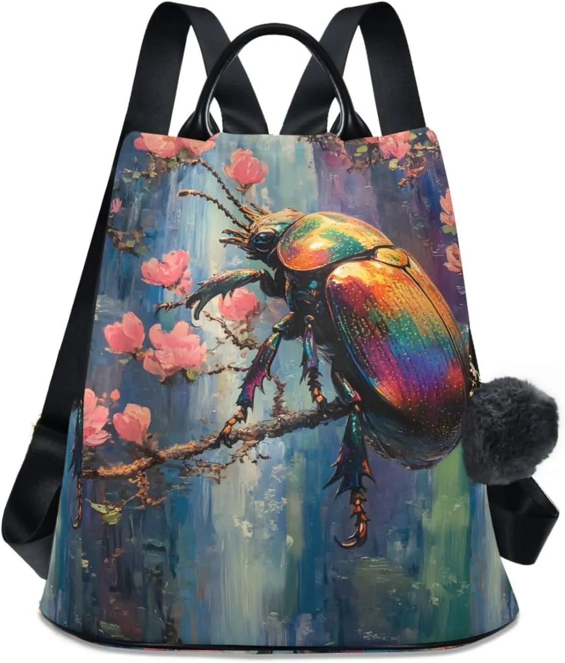 Beetle Insect Flowers Backpack for Women Anti Theft Large Fashion Travel Shoulder Bag Purse Rucksack Lightweight