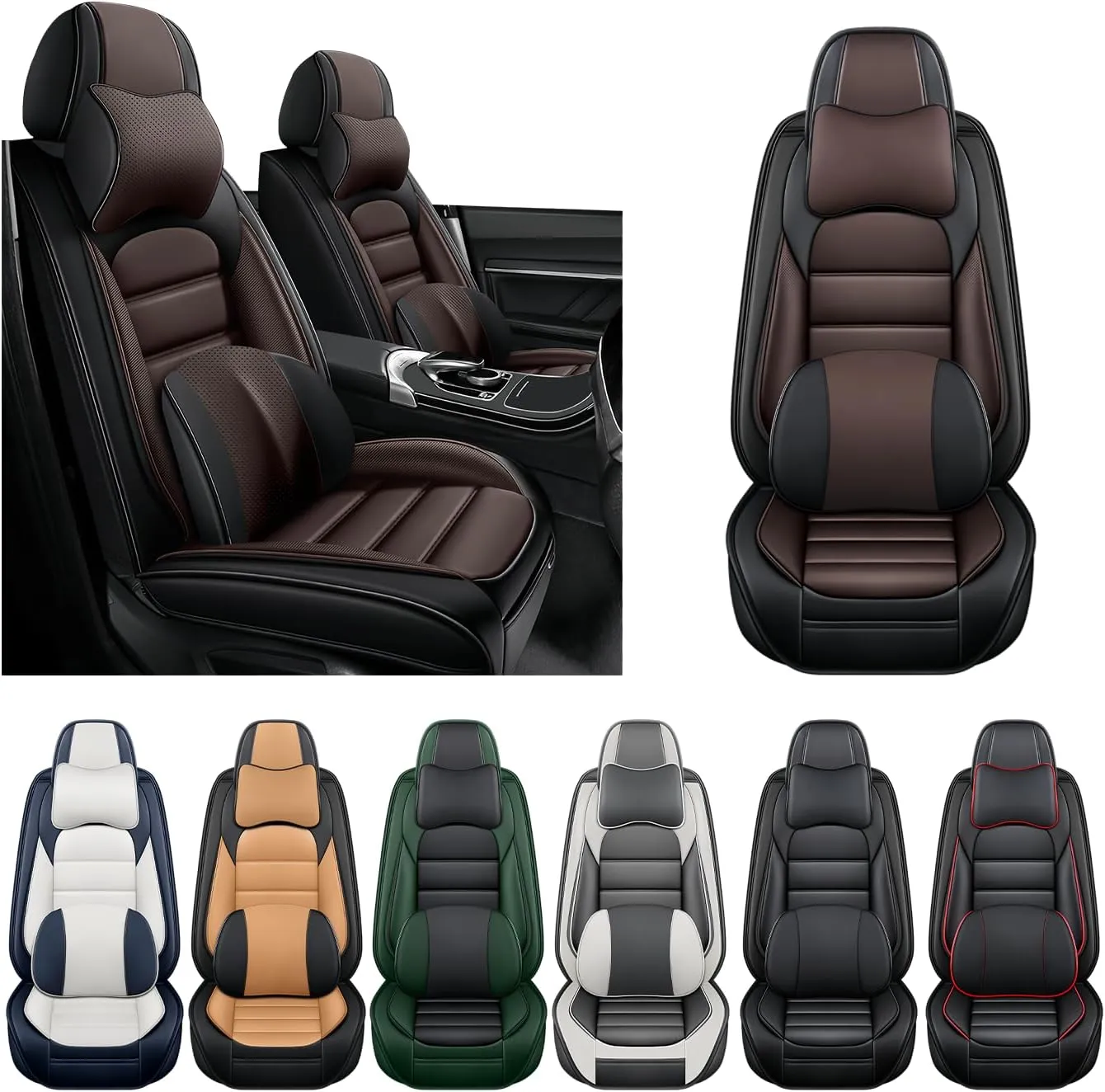 Benz CLK-Class 2000-2009 Car Seat Covers Full Set - Premium Leather Seat Covers for Cars, All-Weather Protection for Enhanced Protection & Style(Full Set with Pillow,Coffee)