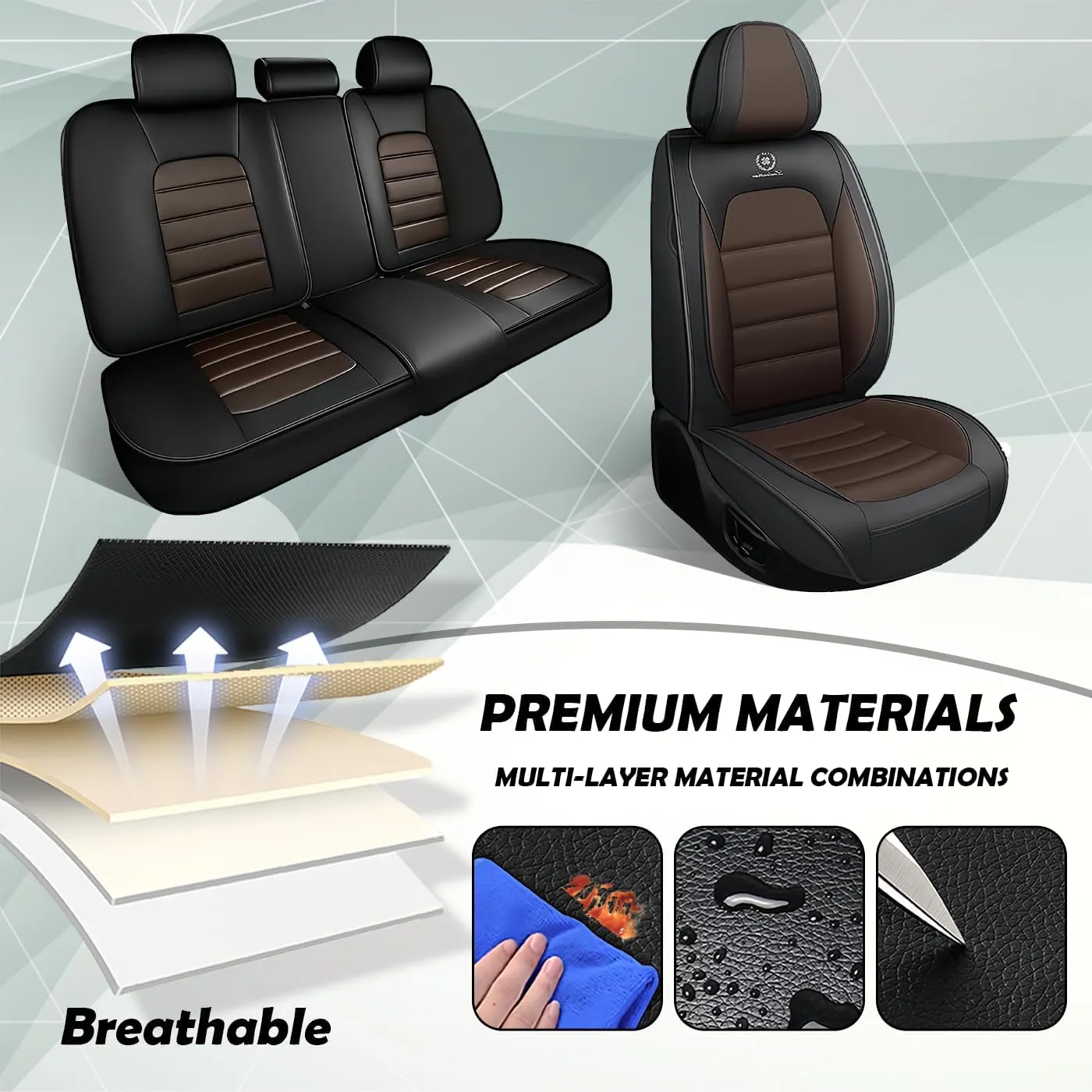 Benz CLK-Class 2000-2009 Car Seat Covers Full Set - Premium Leather Seat Covers for Cars, All-Weather Protection for Enhanced Protection & Style(Full Set with Pillow,Coffee)