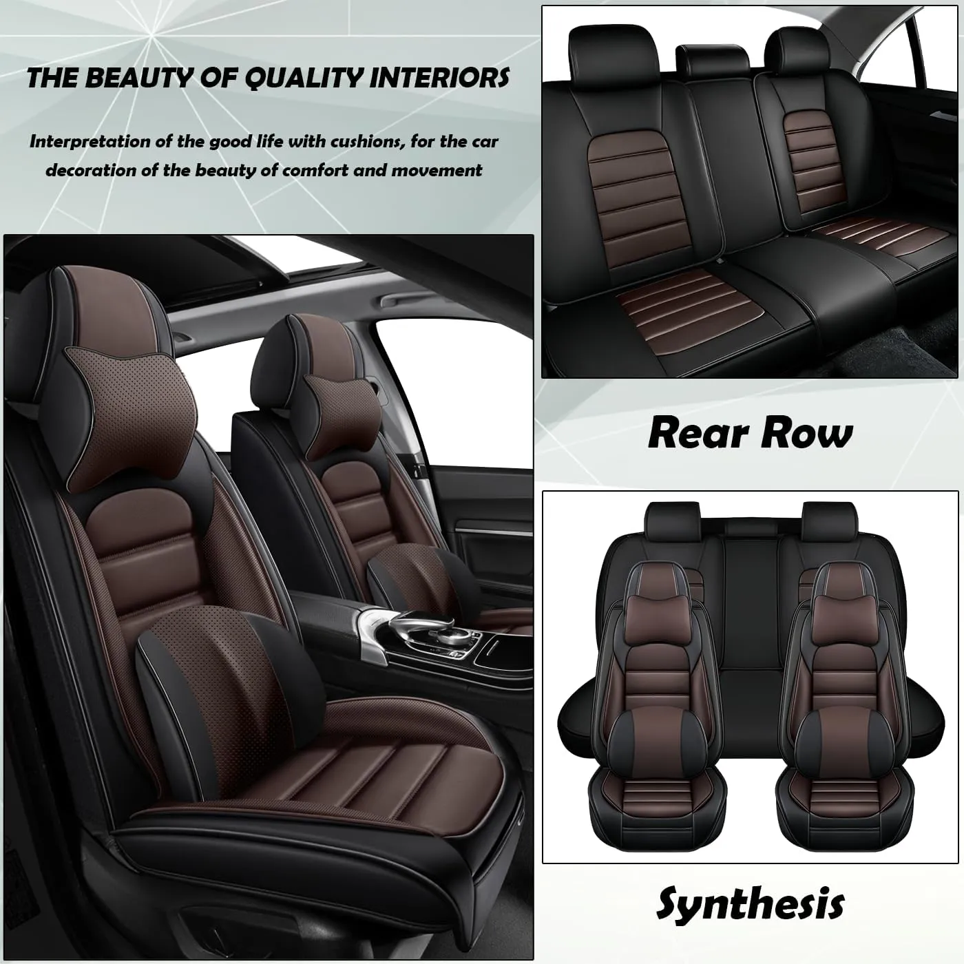 Benz CLK-Class 2000-2009 Car Seat Covers Full Set - Premium Leather Seat Covers for Cars, All-Weather Protection for Enhanced Protection & Style(Full Set with Pillow,Coffee)