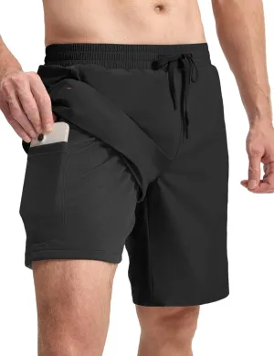 BGOWATU 2 in 1 Men's Swim Trunks Board Shorts with Compression Liner Quick Dry Bathing Suit 9" Beach Shorts with Pockets