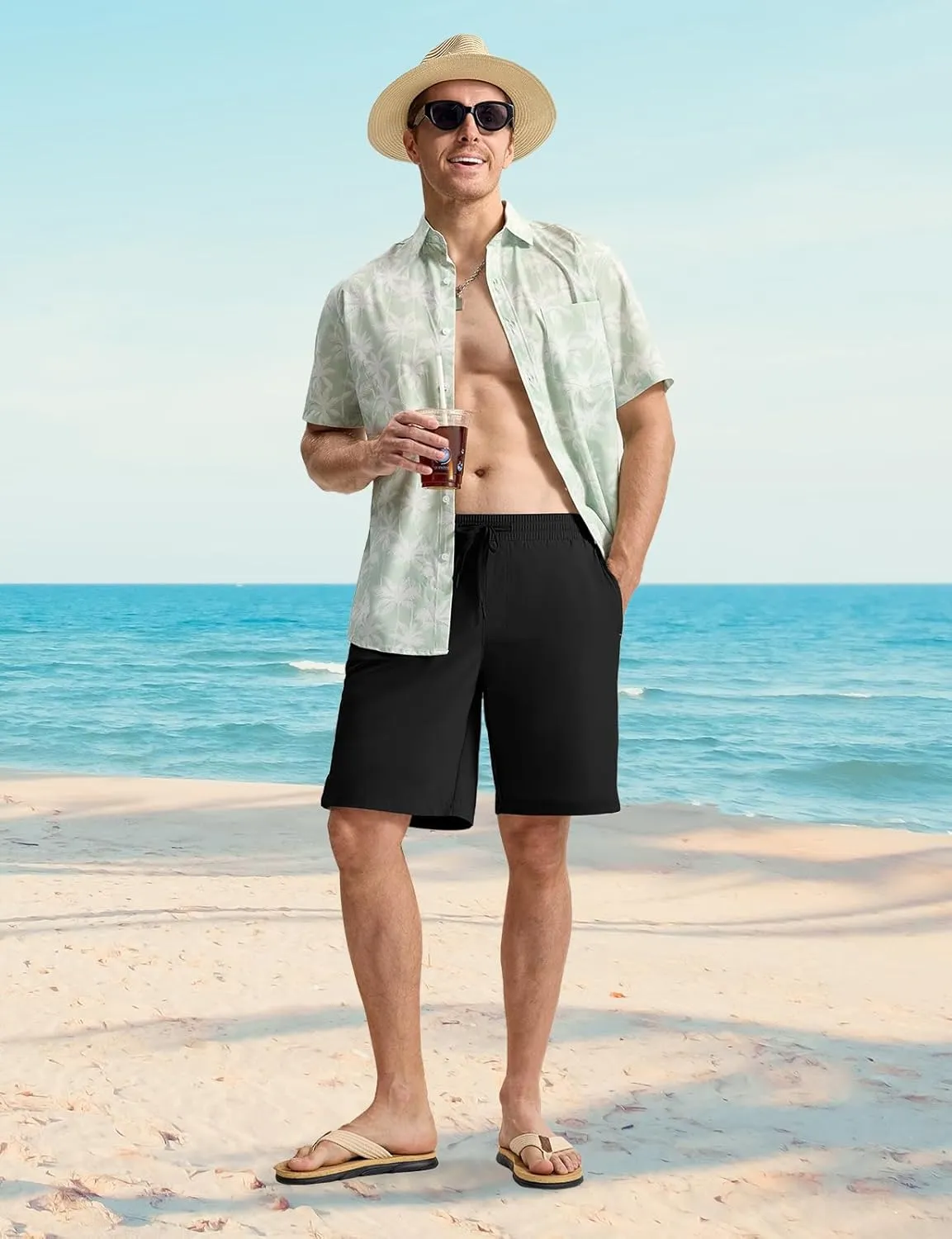 BGOWATU 2 in 1 Men's Swim Trunks Board Shorts with Compression Liner Quick Dry Bathing Suit 9" Beach Shorts with Pockets