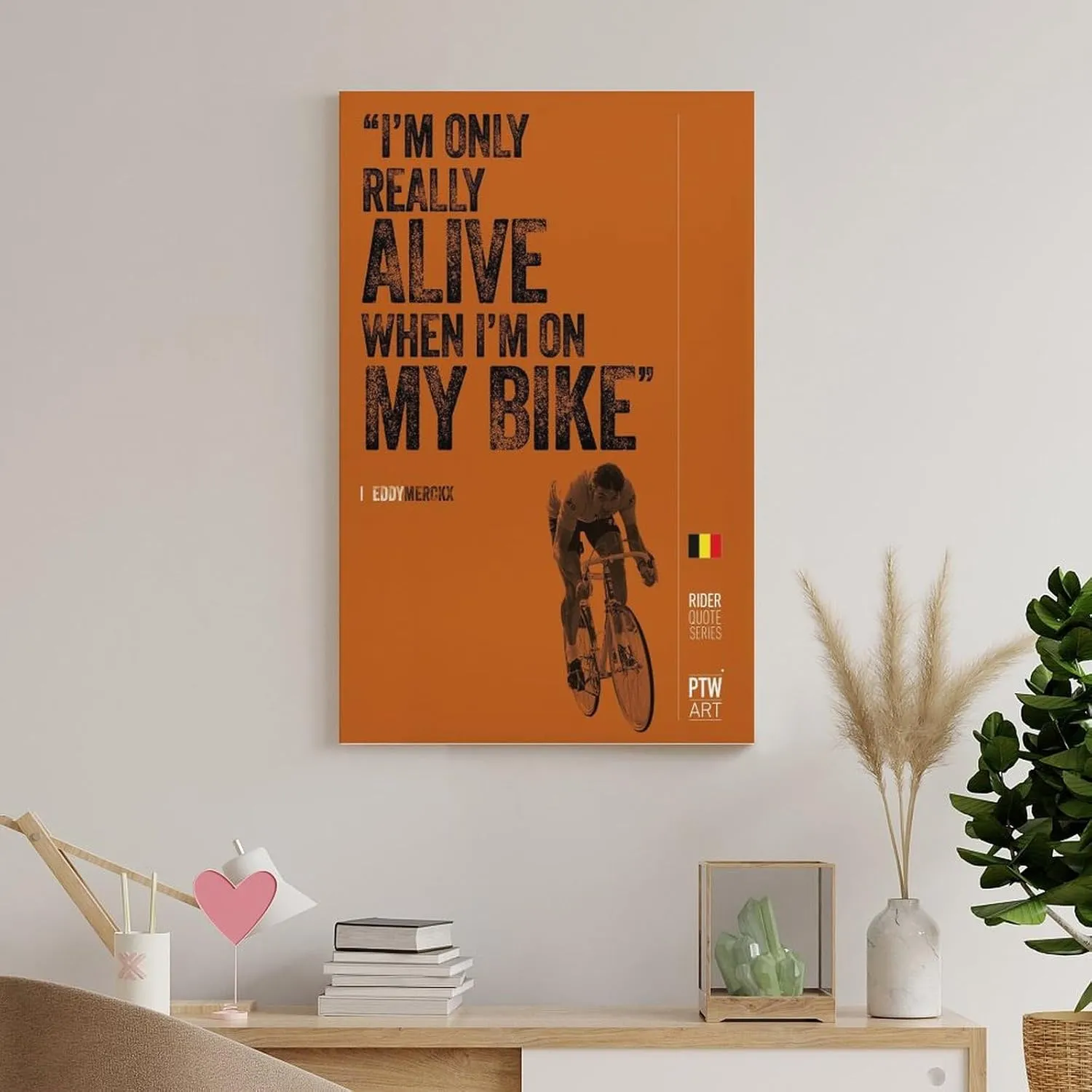 Bicycle Art, Famous Road Cyclist Eddy Merckx Motivational Quotes Poster, Man Cave Gym Canvas Wall Art Picture Home Decor Canvas Painting Posters And Prints Wall Art Pictures for Living Room Bedroom De