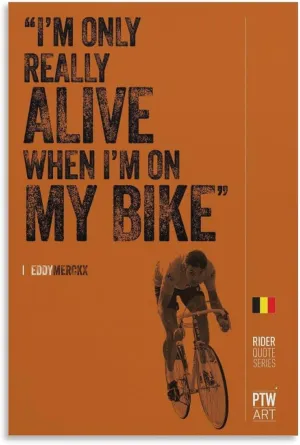 Bicycle Art, Famous Road Cyclist Eddy Merckx Motivational Quotes Poster, Man Cave Gym Canvas Wall Art Picture Home Decor Canvas Painting Posters And Prints Wall Art Pictures for Living Room Bedroom De